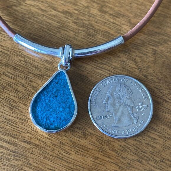 Sterling silver (?) & turquoise necklace - Picture 5 of 5